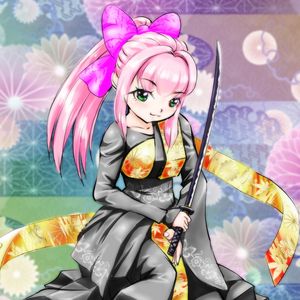 Preview wallpaper girl, smile, kimono, katana, anime