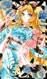 Preview wallpaper girl, smile, kimono, snow, watercolor, anime