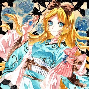Preview wallpaper girl, smile, kimono, snow, watercolor, anime
