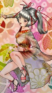 Preview wallpaper girl, smile, kimono, background, anime