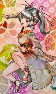 Preview wallpaper girl, smile, kimono, background, anime