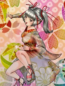 Preview wallpaper girl, smile, kimono, background, anime