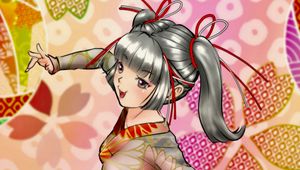 Preview wallpaper girl, smile, kimono, background, anime