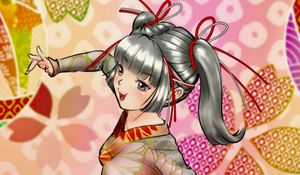 Preview wallpaper girl, smile, kimono, background, anime