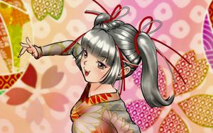 Preview wallpaper girl, smile, kimono, background, anime