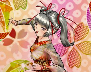 Preview wallpaper girl, smile, kimono, background, anime