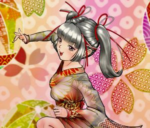 Preview wallpaper girl, smile, kimono, background, anime