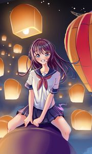 Preview wallpaper girl, smile, lanterns, sky, anime