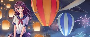 Preview wallpaper girl, smile, lanterns, sky, anime