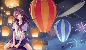 Preview wallpaper girl, smile, lanterns, sky, anime