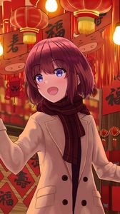 Preview wallpaper girl, smile, lanterns, anime, art