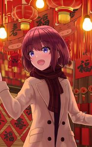 Preview wallpaper girl, smile, lanterns, anime, art