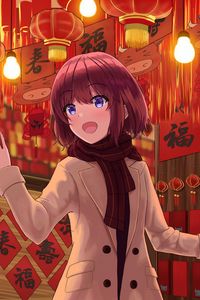 Preview wallpaper girl, smile, lanterns, anime, art