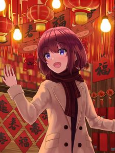 Preview wallpaper girl, smile, lanterns, anime, art