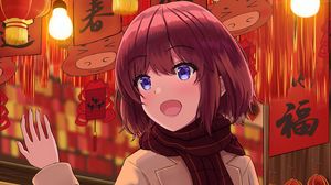 Preview wallpaper girl, smile, lanterns, anime, art