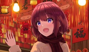 Preview wallpaper girl, smile, lanterns, anime, art