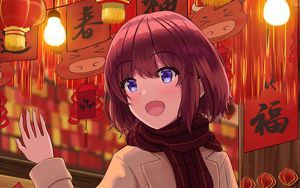 Preview wallpaper girl, smile, lanterns, anime, art