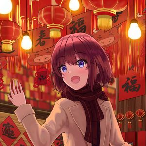 Preview wallpaper girl, smile, lanterns, anime, art