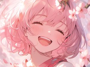 Preview wallpaper girl, smile, laughter, tears, pink, anime