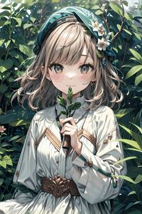 Preview wallpaper girl, smile, leaves, dress, anime