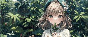 Preview wallpaper girl, smile, leaves, dress, anime