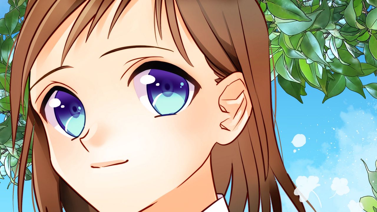 Wallpaper girl, smile, leaves, anime