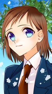 Preview wallpaper girl, smile, leaves, anime