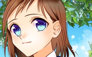 Preview wallpaper girl, smile, leaves, anime