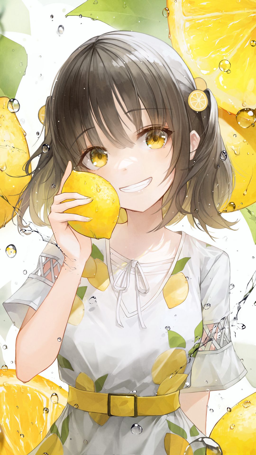 Download wallpaper 1080x1920 girl, smile, lemons, lemonade, drops ...