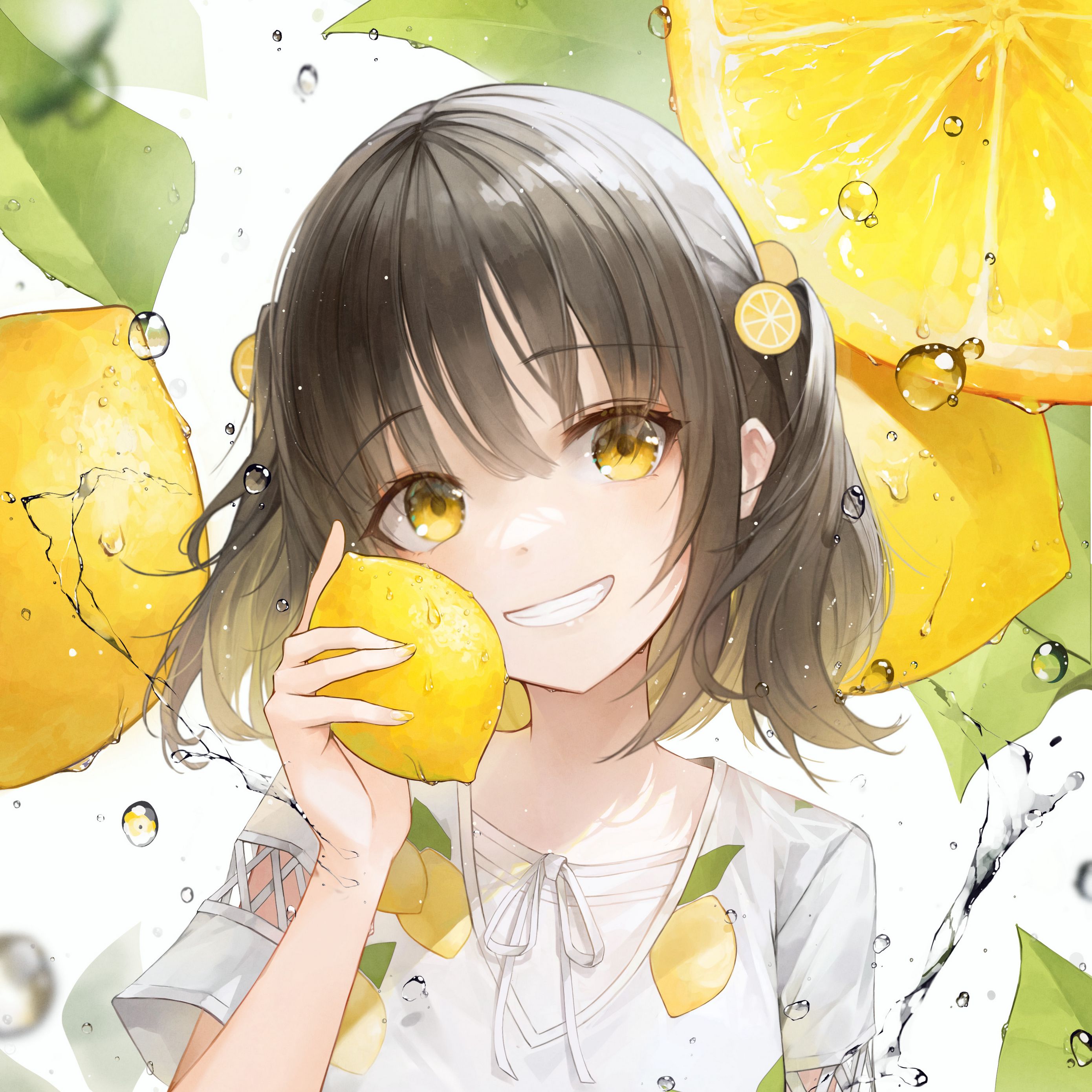 Download Wallpaper 2780x2780 Girl Smile Lemons Lemonade Drops Yellow Anime Ipad Air Ipad Air 2 Ipad 3 Ipad 4 Ipad Mini 2 Ipad Mini 3 Ipad Mini 4 Ipad Pro 9 7 For Parallax Hd Background
