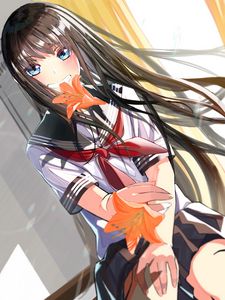 Preview wallpaper girl, smile, lilies, flowers, anime