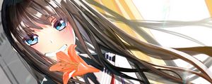 Preview wallpaper girl, smile, lilies, flowers, anime