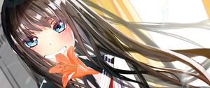 Preview wallpaper girl, smile, lilies, flowers, anime