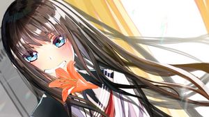 Preview wallpaper girl, smile, lilies, flowers, anime