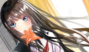 Preview wallpaper girl, smile, lilies, flowers, anime
