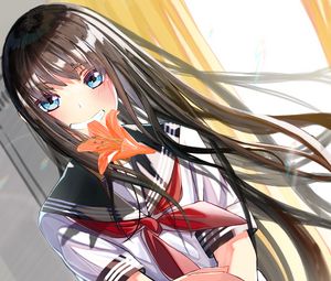 Preview wallpaper girl, smile, lilies, flowers, anime