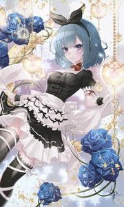 Preview wallpaper girl, smile, maid, flowers, anime, art, cartoon