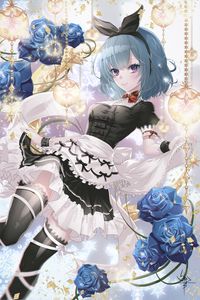 Preview wallpaper girl, smile, maid, flowers, anime, art, cartoon