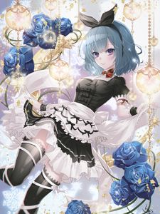 Preview wallpaper girl, smile, maid, flowers, anime, art, cartoon