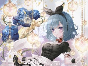 Preview wallpaper girl, smile, maid, flowers, anime, art, cartoon