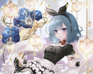 Preview wallpaper girl, smile, maid, flowers, anime, art, cartoon