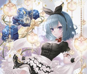Preview wallpaper girl, smile, maid, flowers, anime, art, cartoon