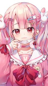 Preview wallpaper girl, smile, mask, hairpins, anime, pink