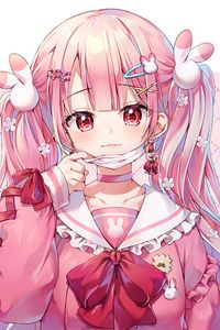 Preview wallpaper girl, smile, mask, hairpins, anime, pink