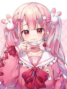 Preview wallpaper girl, smile, mask, hairpins, anime, pink