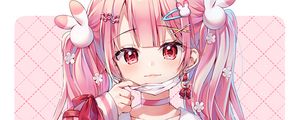 Preview wallpaper girl, smile, mask, hairpins, anime, pink