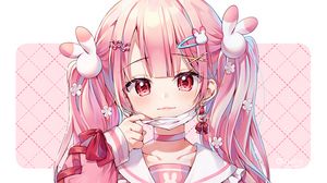 Preview wallpaper girl, smile, mask, hairpins, anime, pink
