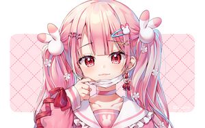 Preview wallpaper girl, smile, mask, hairpins, anime, pink