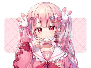 Preview wallpaper girl, smile, mask, hairpins, anime, pink
