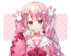 Preview wallpaper girl, smile, mask, hairpins, anime, pink